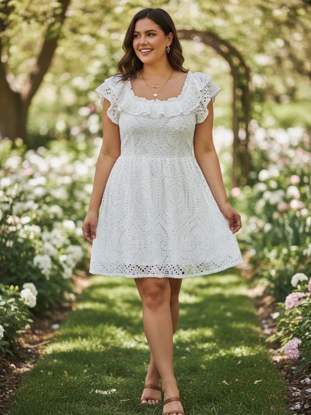 Ryegrass White Eyelet Dress Sz 1X Ruffle Feminine Romantic Coquette Boho NWT